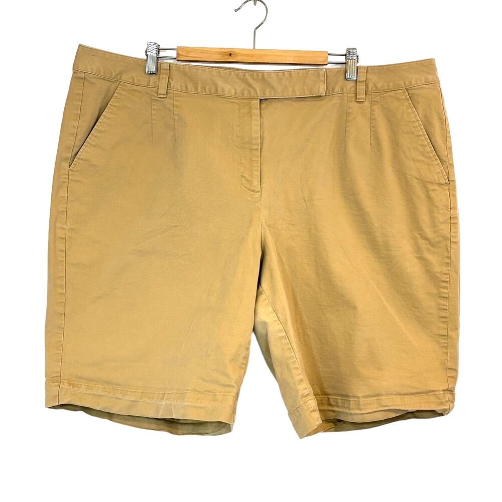 Talbots Women Stretch High Rise Casual Bermuda Shorts Solid Tan Color Size 24W